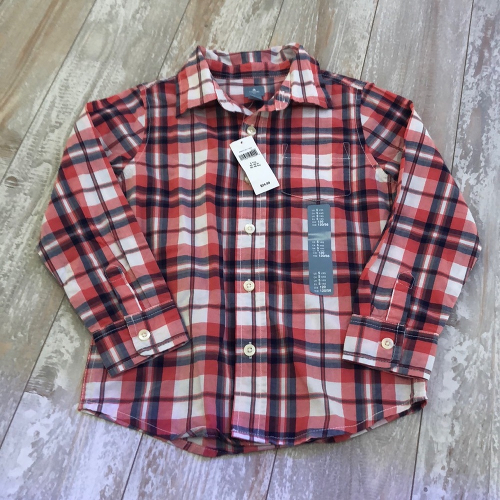 NWT GAP plaid button down size 5T